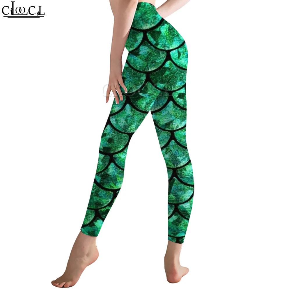 CLOOCL Newest Fashion Women Legging Dark Green Fish Scale Pattern Legging for Gym Workout Outdoor Jogging Pants Sportswear