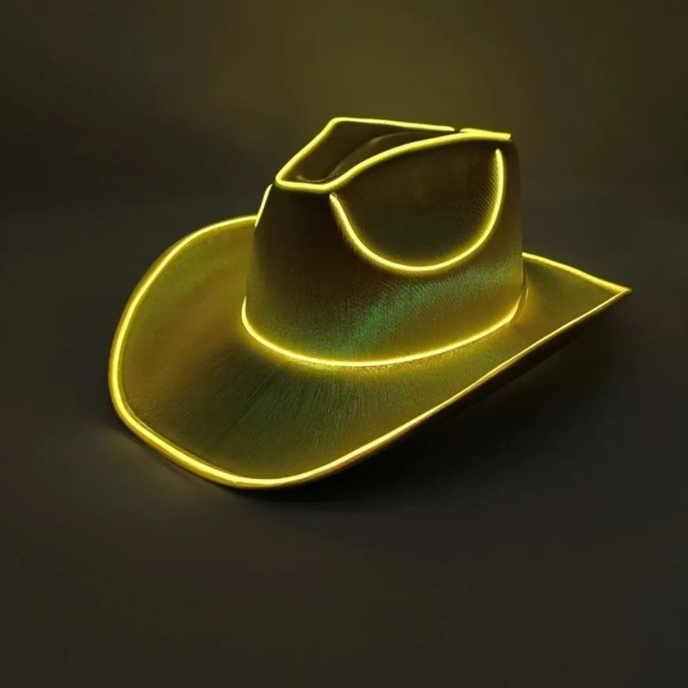 with LED Lights Cowboy Cowgirl Hat Light Up Cap Luminous Western Cowboy Hat for Dancing Party Dress Up Pearlescent Cowgirl Hat