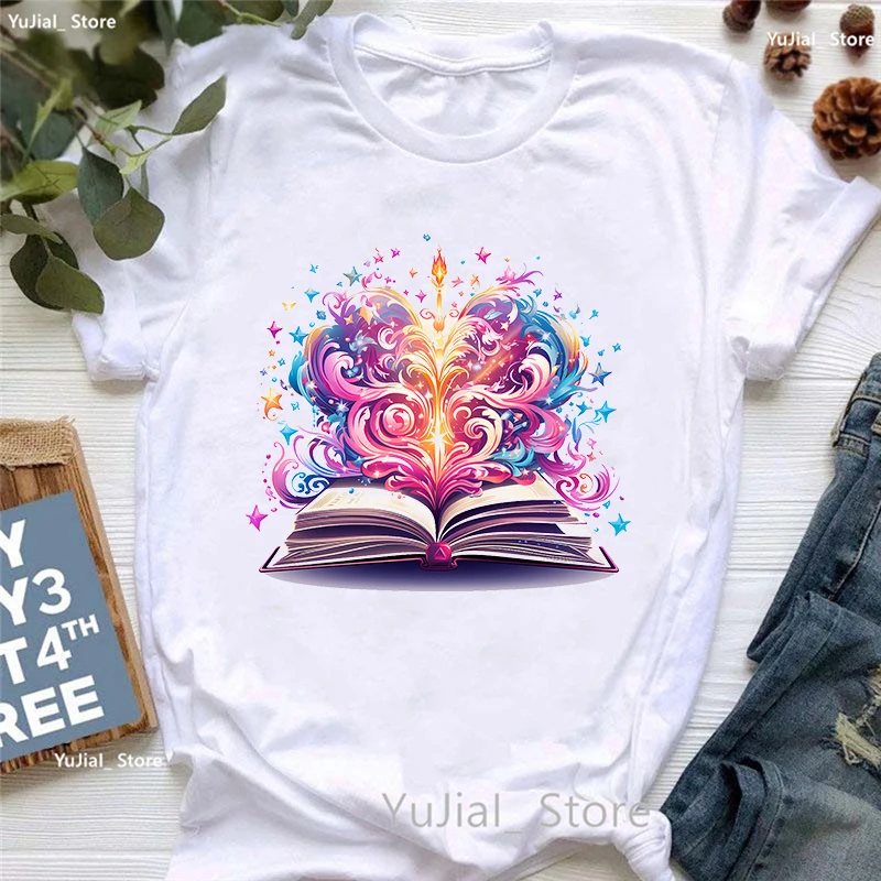 Butterfly Fantasy Books Printed T Shirt Girls Vintage Mystical Book Tshirt Women Summer Fashion T-Shirt Femme White T-Shirt