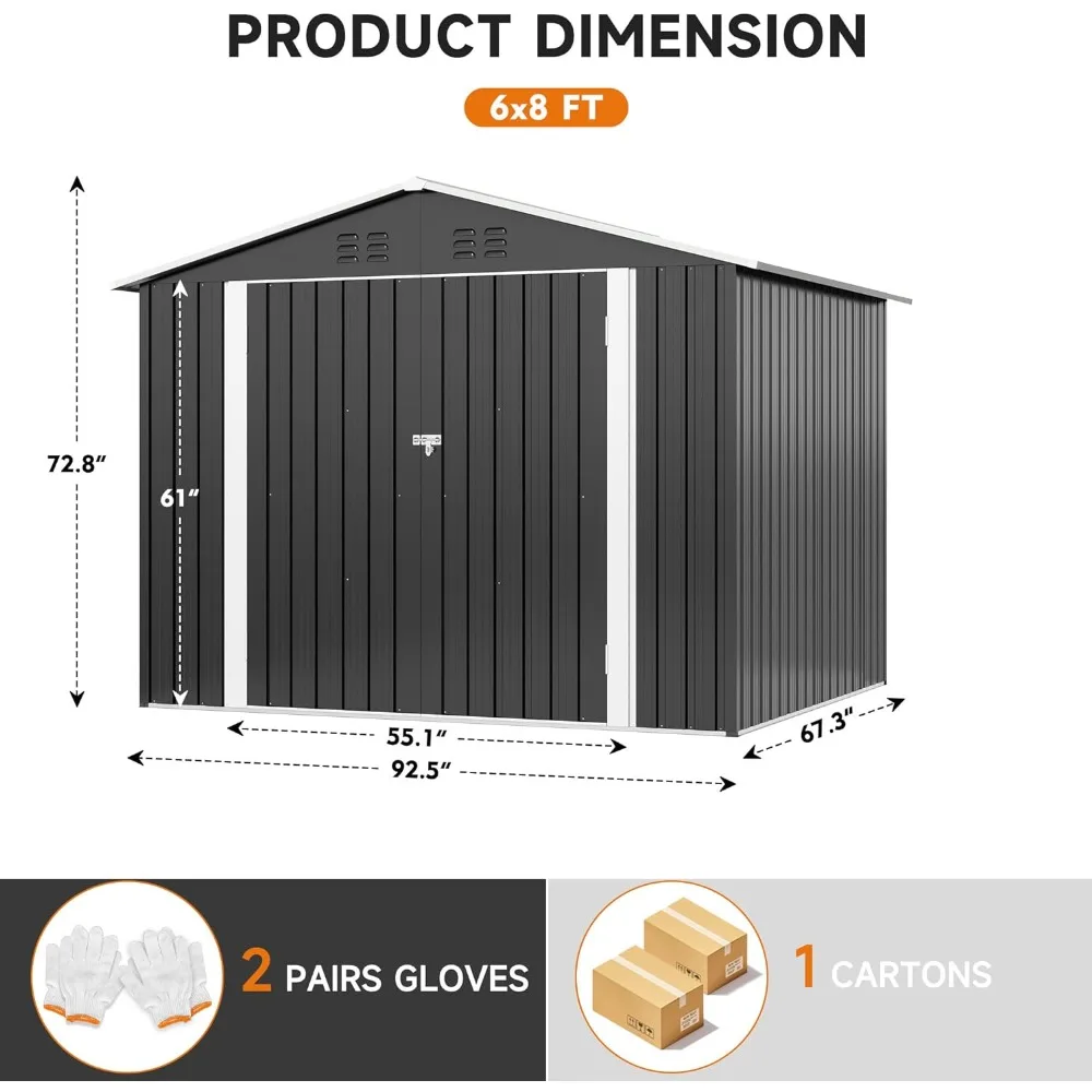 8x6 FT Outdoor Storage Shed,Metal Garden Shed with with Updated Frame Structure,Tool Sheds for Backyard Garden Patio Lawn Black