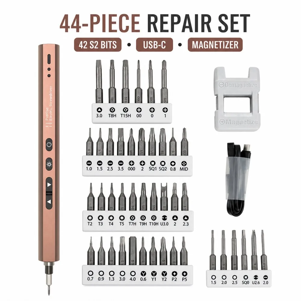 Cordless Pen Electric Screwdriver 0.3Nm, 2 Torque Levels, 42 S2 Bits for Phone Laptop Watch Camera Precision Repair