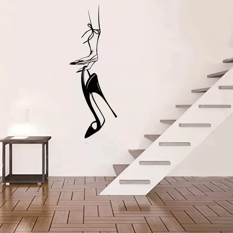 Contemporary Vinyl Wall Decal, Chic Female Silhouette with High Heels Design, Pre-pasted Fantasy Art Sticker, Plastic Surface Co