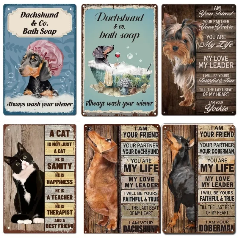 Metal Tin Sign Dachshund Doberman Dog Retro Art Sign Yorkie Funny Pet Poster Cafe Kitchen Home Art Wall Decoration Plaque Gift