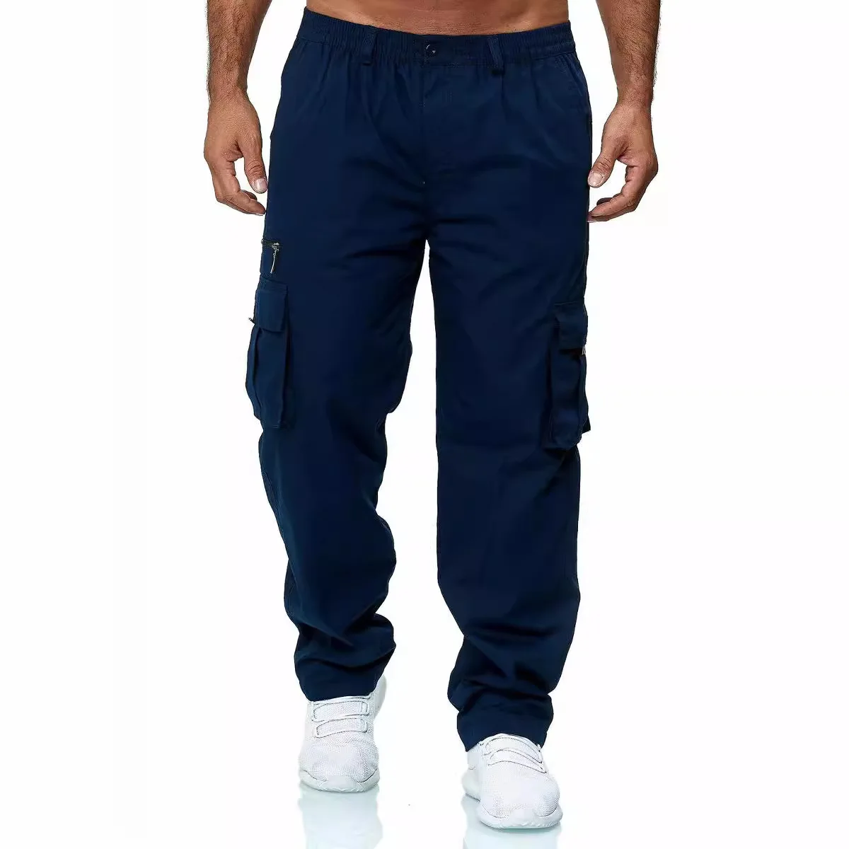 

Men's Casual Loose Straight Leg Work Pants Outdoor Fitn Trousers Multi-ket Comfortable Polyester Fiber Cotton Blend
