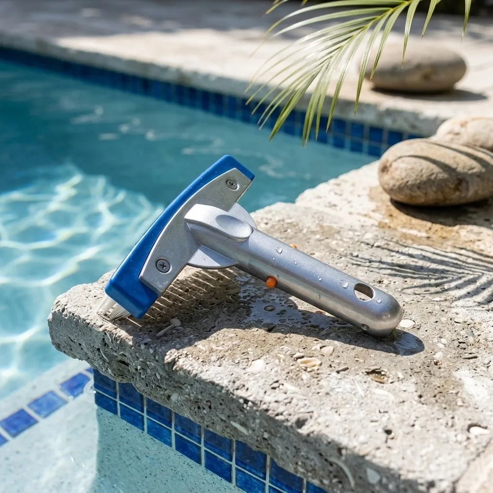 Compact Pool Brush with Reinforced Aluminum Handle and Abrasion Resistant Nylon Bristles for Repeated Submersion Cycles