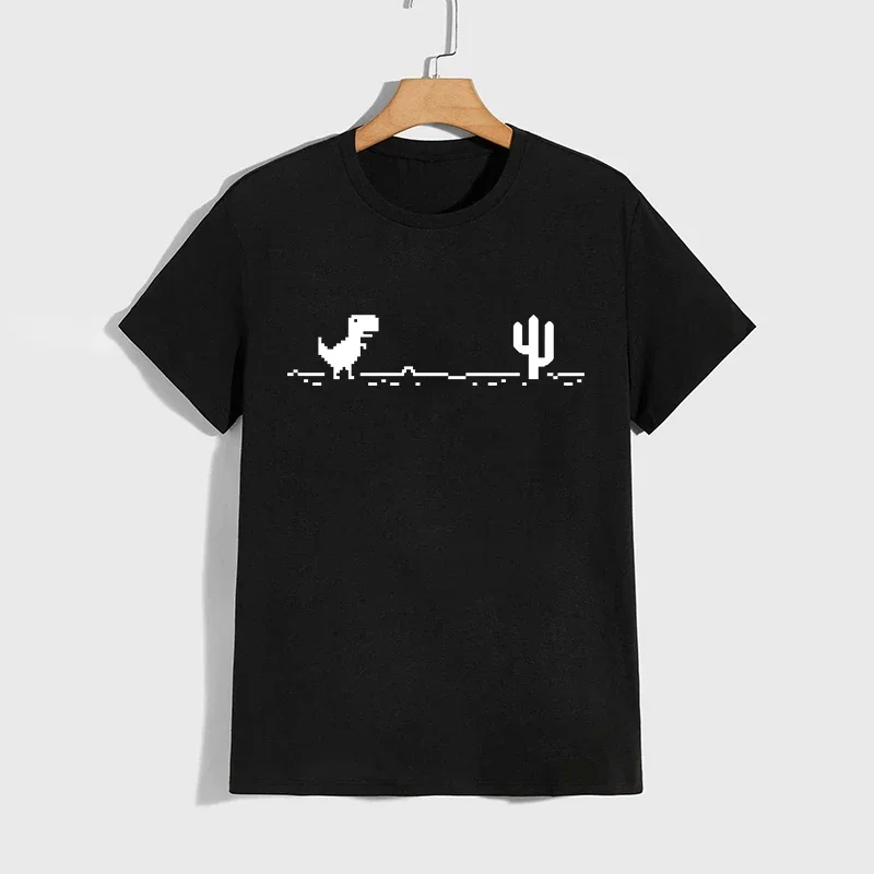 Spring Summer Daily Casual Comfort Short Sleeve O-neck Top 2026 Hot Sale Men's T-shirt Classic Pixel Dinosaur Print Tees