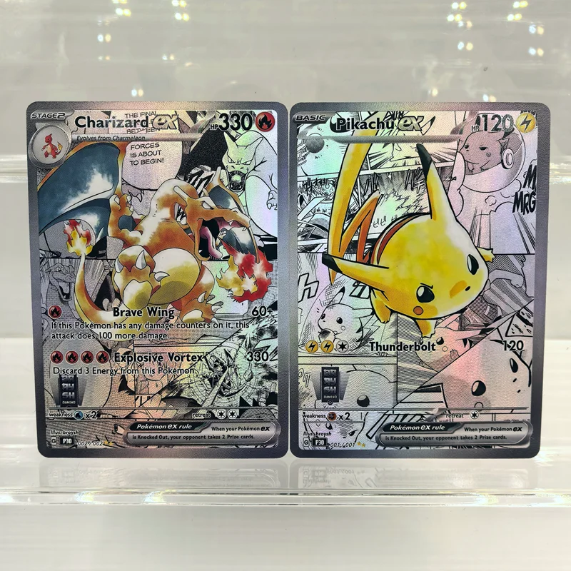 pokemon card 001 Diy Pokemon Series 001/001 Pikachu Ex Manga Sets 002/002 Charizard Ex Manga  Set Collection Selfmade Anime Card