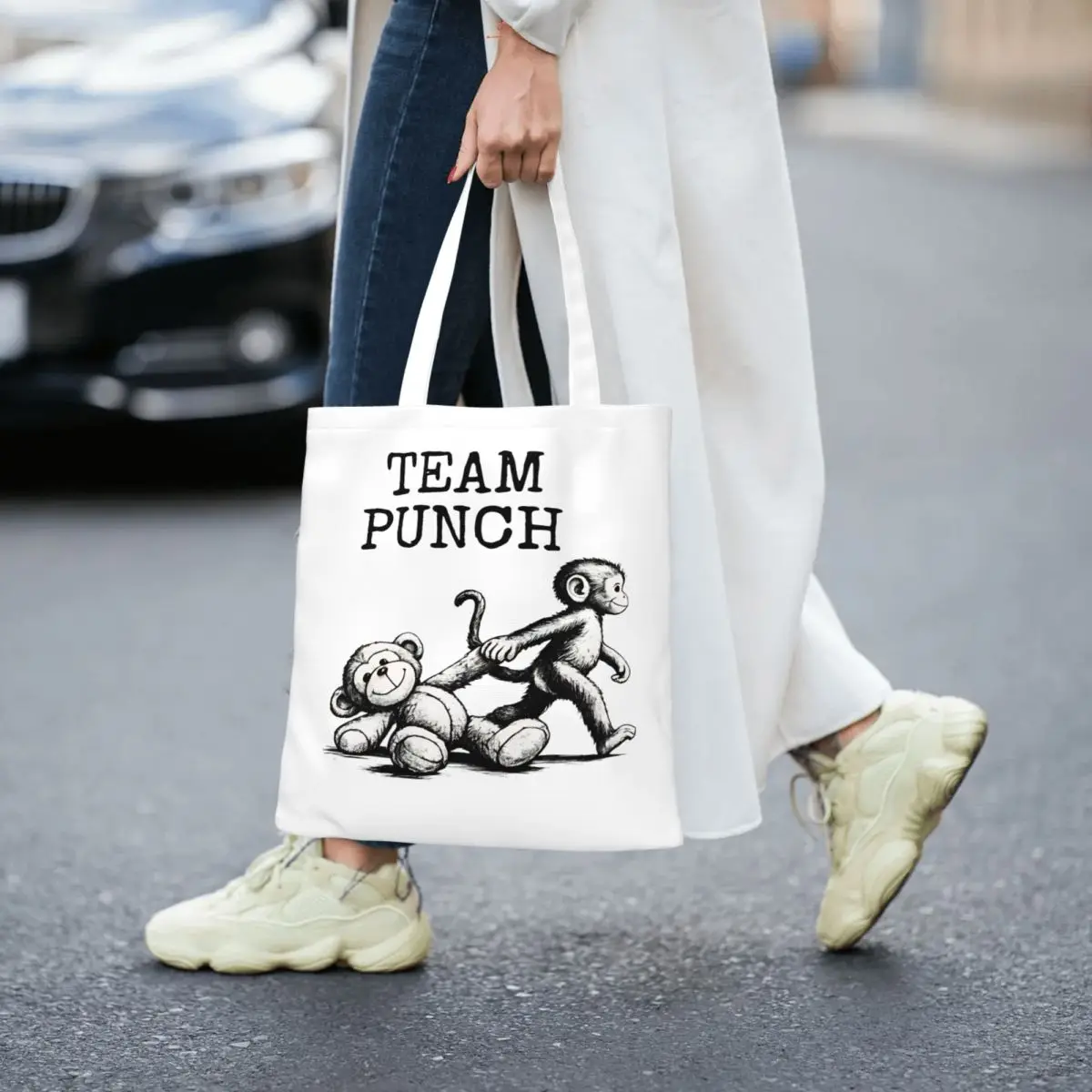 

Сумка-шоппер Punch Monkey, женская сумка для покупок, школьная сумка из полиэстера, эстетичная сумка-тоут с графическим дизайном