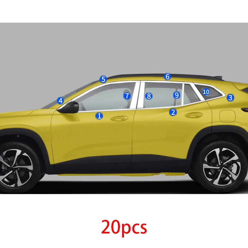 شريط قولبة حافة غطاء جانبي لشيفروليه تراكس سيكر ، نافذة خارجية ، عمود بي سي ، كروم صلب مقاوم للصدأ ، أو ، أو #5