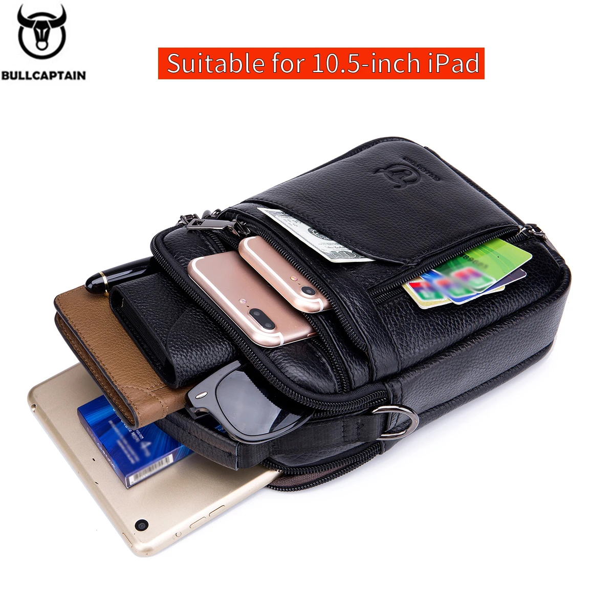 BULLCAPTAIN New Men Bag Genuine Leather Man Brand Crossbody Shoulder Bag Small Business Bags Male Messenger Leather Bags