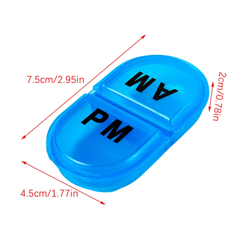 2 Grids Waterproof Pill Organizer Portable Oval Pill Box Pill Container Daily AM&PM Containers