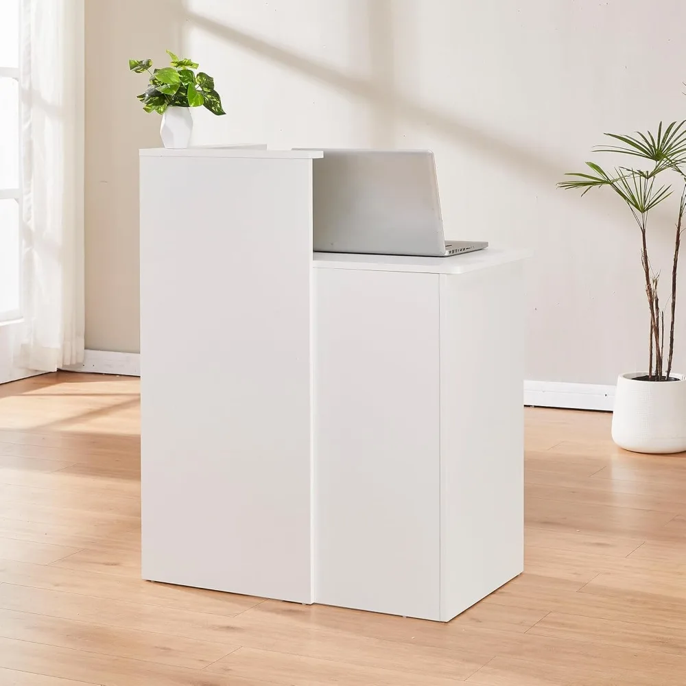 مكتب استقبال مع درجين قابلين للقفل، طاولة عداد بيضاء، مكتب استقبال صغير أمامي لصالون الردهة والمكتب والمنزل #1