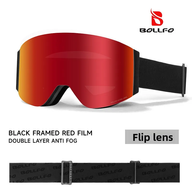 BOLLFO Flip-Up Ski Snowboarding Goggles Photochromic Anti-Fog Snow Glasses Woman Magnetic Cylindrical Antiparras Snowboard Man