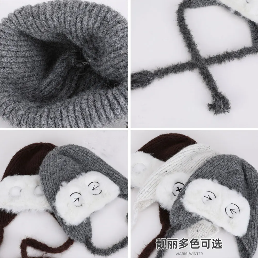 قبعة صوفية محبوكة لشتاء وخريف مع تصميم لطيف ورائع بغطاء للرأس مثل قبعة Lei Feng مع عصابة رأس واقيات الأذن من القطيفة #5