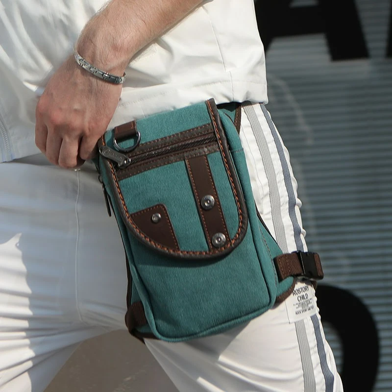 Fanny Pack Retro Casual Square Zipper Wear-resistant Canvas Crossbody Motorcycle Leg Bag