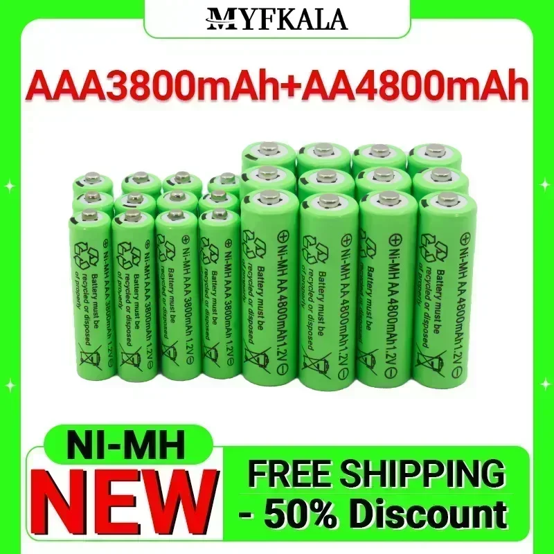 1.2V AA 4800mAh סוללות נטענות NI-MH + 1.2 V AAA 3800 MAh סוללה נטענת NI-MH