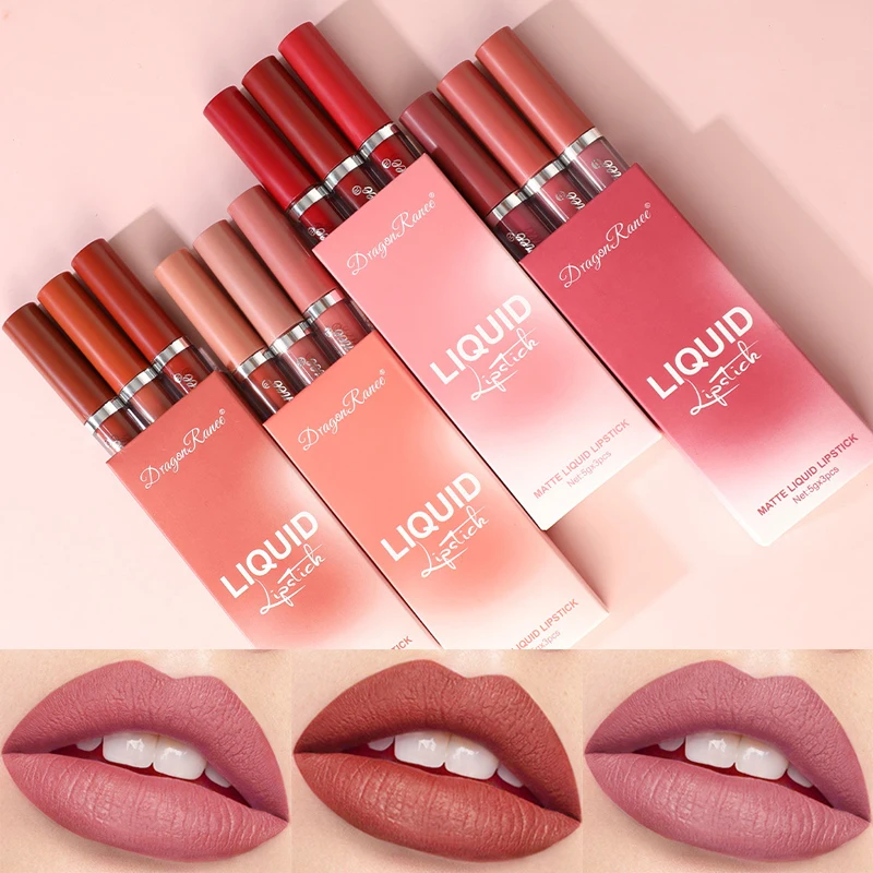 3 قطعة معجون الفول لون أحمر الشفاه مجموعة الحليب البرتقالي ماتي ملمع الشفاه عدة طويلة الأمد لون الشفاه الوردي مقاوم للماء مستحضرات التجميل ماكياج #3