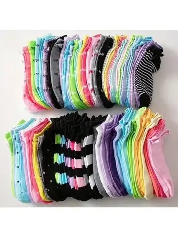 10/20/30/50/100Pairs Heart Print Socks Valentine's Day Candy Colored Ankle Socks Women's Stockings & Hosiery