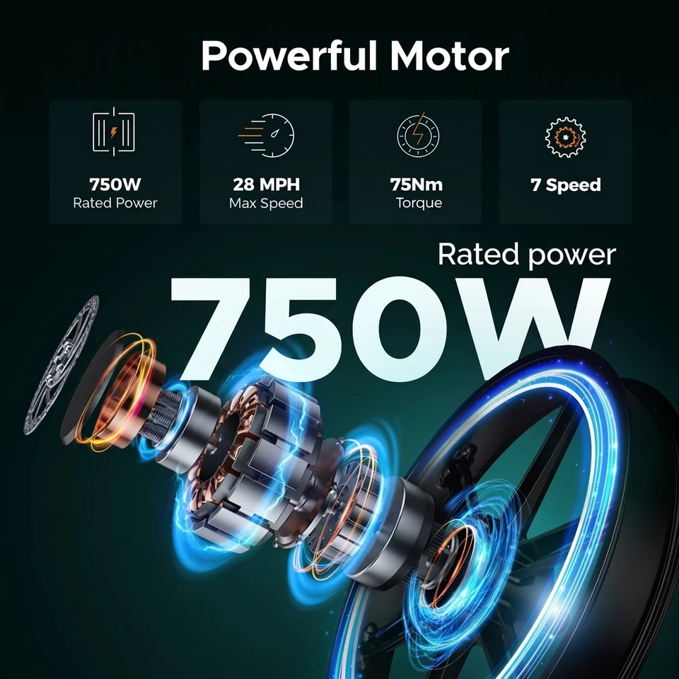 ENGWE M20 2.0 Off-Road E-bike 20"×4.0 Fat Tire 750W Hub Motor 75N.m Torque Dual 52V 15.6Ah Battery 162Miles Range Hydraulic Disc Brake 40KMH Shimano 7 Speed Electric Bicycle image 3