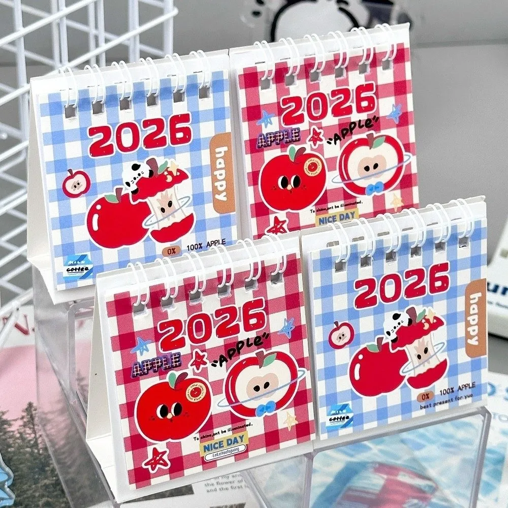 Creative Mini 2026 Desk Calendar Coil Binding Cartoon Schedule Planner Bow Portable Daily Planner Desktop Decoration