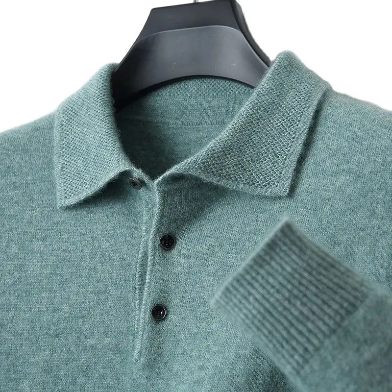 

Новинка 100%, свитер, Мужской пуловер с лацканами, свитер поло с длинным рукавом и воротником, Свободный Топ, вязаная одежда, футболка
