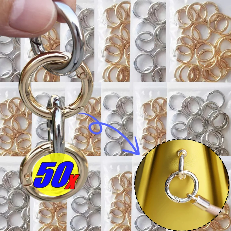 

50pcs Metal O Ring Spring Clasps Keyring for DIY Jewelry Openable Round Carabiner Keychain Bag Straps Chain Buckles Connector