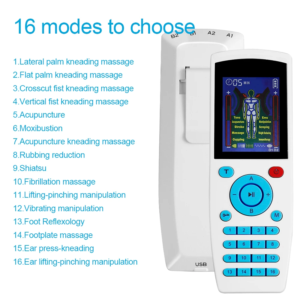 16 Modes Low Frequency Therapy Device EMS Tens Machine Muscle Massager Electronic Pulse Massager Back Neck Pain Relief