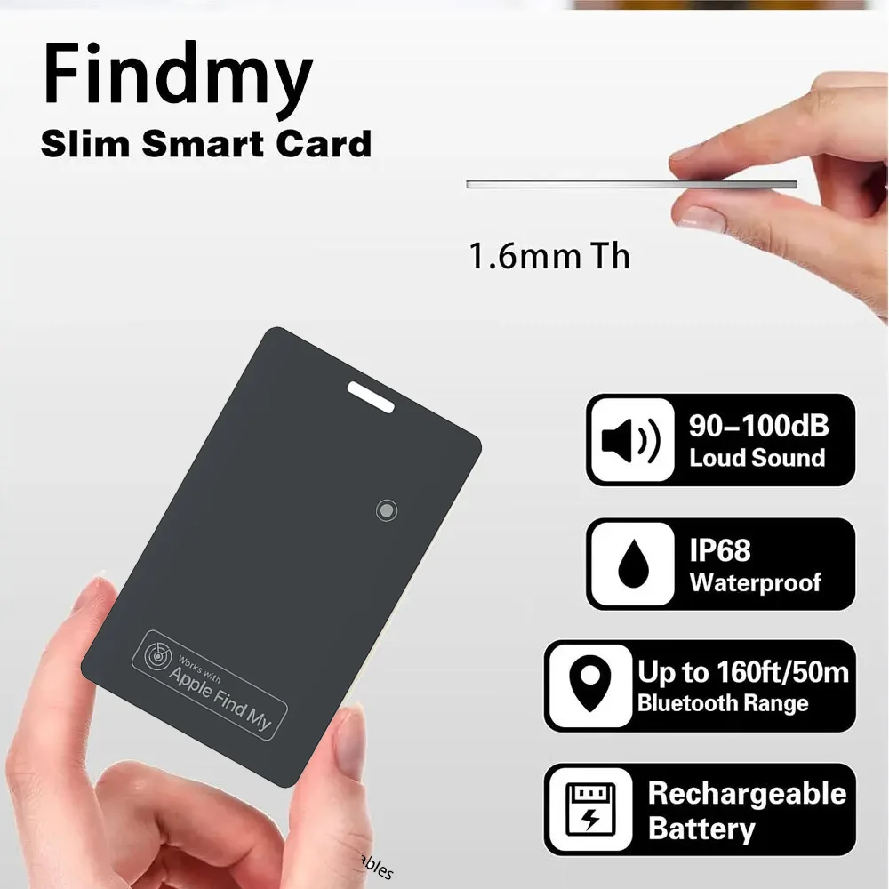 

Airtag Card Rechargeable Wallet Tracker Thin 1.6mm Smart Locator Work with Apple Find My Item Finder for Luggage Suitcase