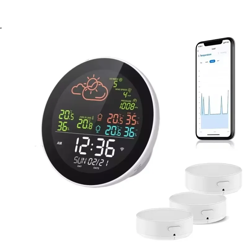 

Tuya WiFi Smart Weather Station Colour LCD Table Clock Temperature Tester Weather Forecast Multifunction Thermometer Hygrometer