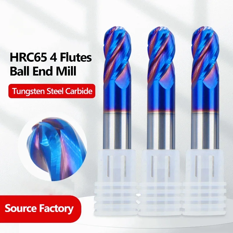 

HRC65 4 Flute Ball End Mill Tungsten Carbide Cutter CNC Router Bit Milling Cutter Tool R0.5 6mm 8mm 10-20MM For Metal Steel