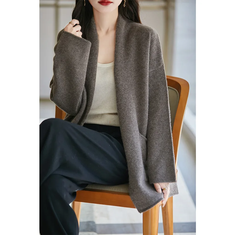 100% Wool Women Cardigans 2024 Autunmn/Winter Cashmere Loose Sweaters Women Ladies Jumpers Warm Outerwears Clothing