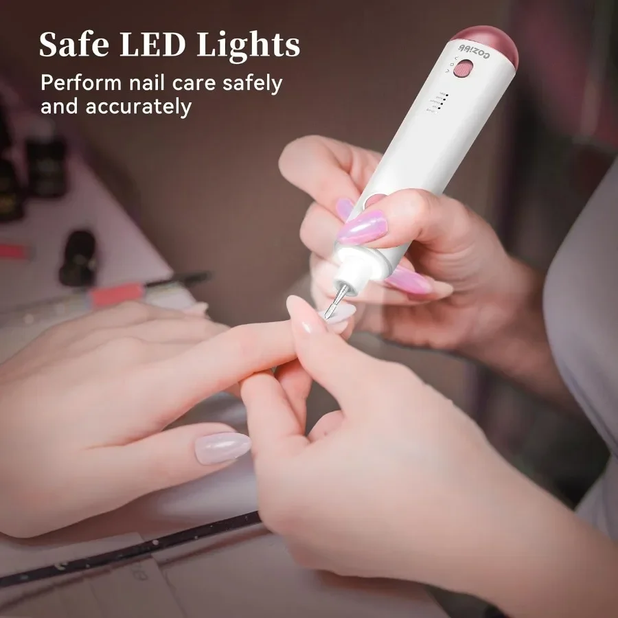 Electric Nail Drill 8in1 Cordless Electric Nail File with LED Light 5 Speeds Rechargeable Manicure and Pedicure Kit Hand Foot