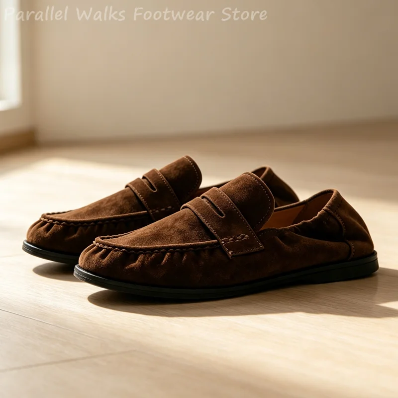 Men Soft Suede Loafers Elastic Slip On Driving Shoes Lightweight Breathable Casual Flats Collapsible Heel Walking Footwear - view 6