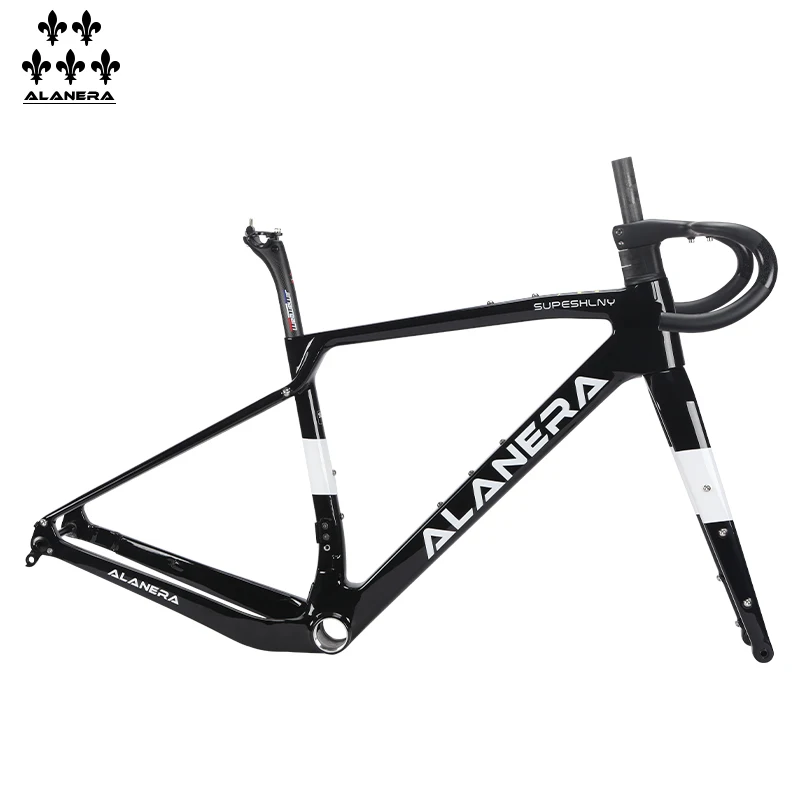 Black and white - New ALANERAl Gravel carbon fiber bicycle road frame, off-road melon bike T47 threaded center axle frame