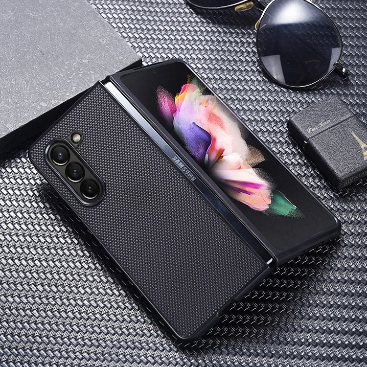 Woven Nylon Pc Antiskid Phone Case For Samsung Galaxy Z Fold 5 4 3 Fold5 Fold4 Fold3 5g Fall Prevention Shockproof Cover