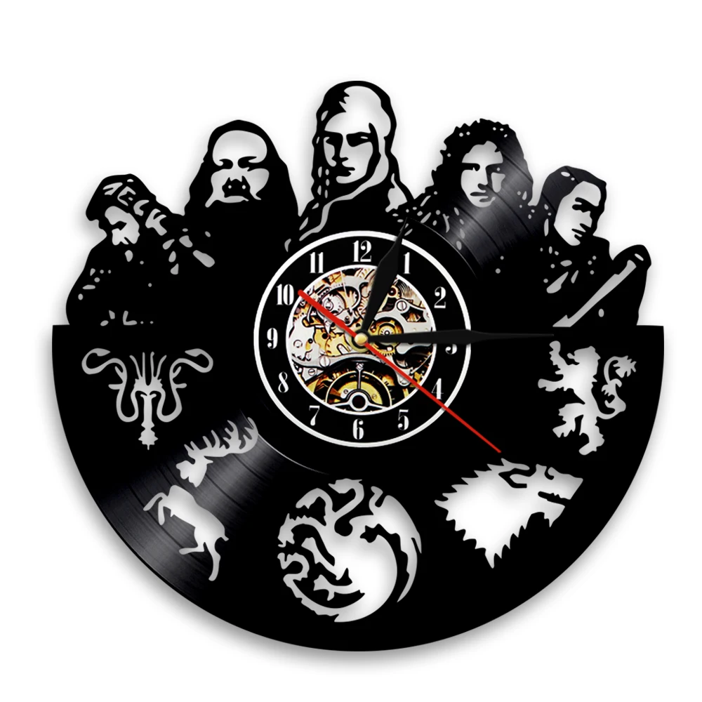 NONE Haus Targaryen Vinyl Record Wanduhr TV Show Fantasie Wohnkultur Uhr Eis Und Feuer Drache Geschnitzt Album Musik Longplay uhr 10