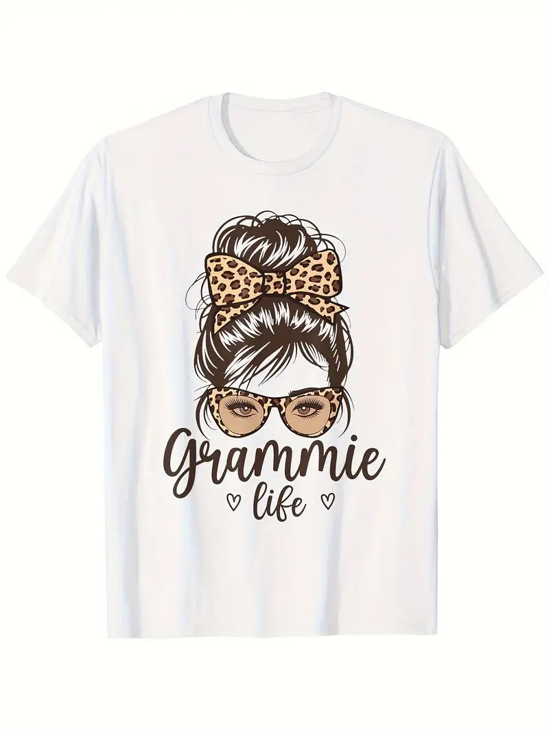 Grammie Life Grandma T-Shirt, Funny Leopard Print Bun & Grammie Life Text, Soft Gifts, Birthday, Mother's Day, Unisex S-Xxxl