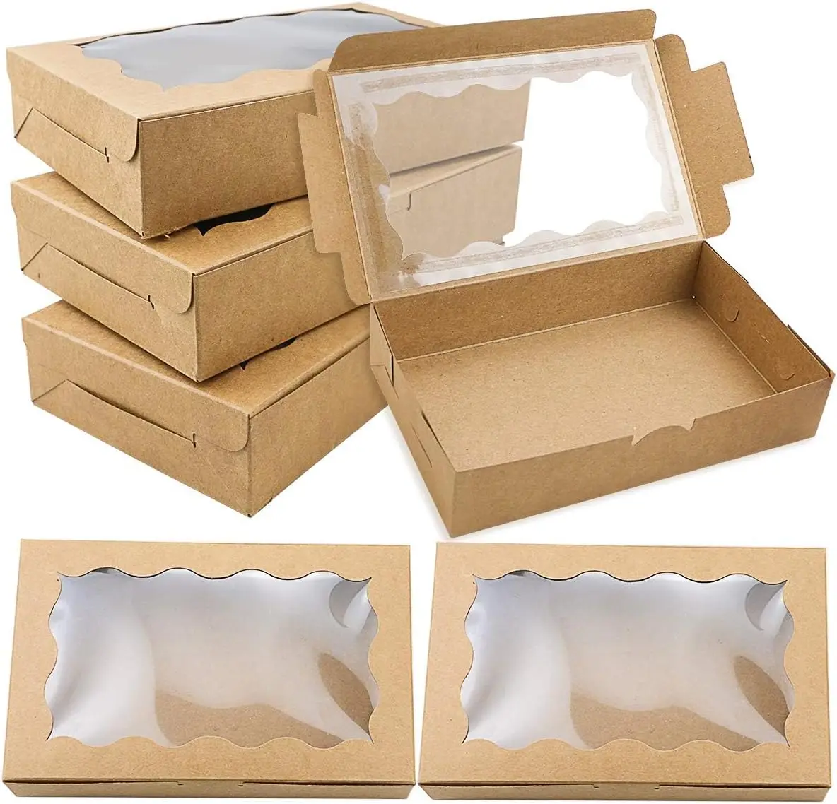 

30 Pack Small Kraft Cookie Boxes with Clear Window for Desserts Pastries
