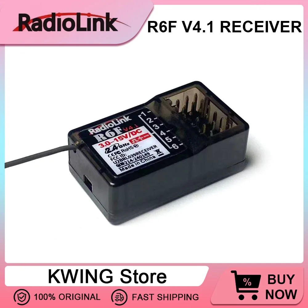 

Radiolink R6F 2.4GHz 6CH Receiver Compatible with RC6GS V2/RC4GS V2/T8FB/T8S for Cars Boats & Vehicles Low Latency & Long Range