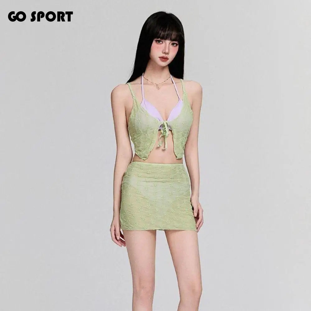 

Lace Details Women's Bikini Tummy-Control Design Pure-Sexy Fusion American Hot Girl Bikini High-Waisted Slimming Design