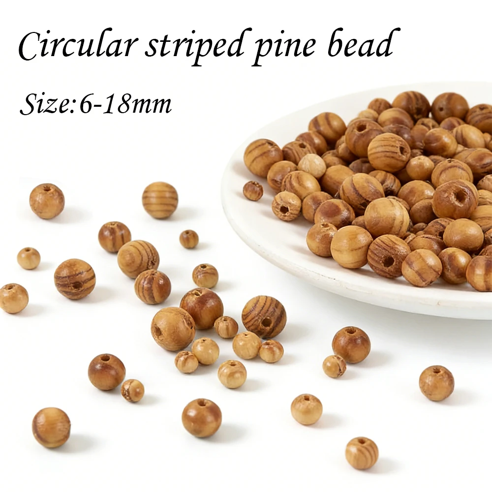 100-1000 pcs/Lot Pine Wood Beads Round Stripe Spacer Ball Bead for DIY Bracelet Necklace Jewelry Making Accessories
