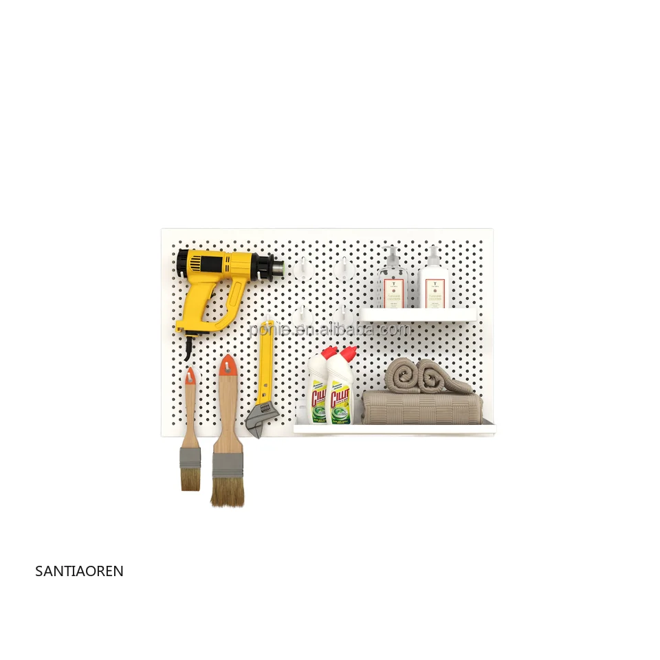 

2025Multifunctional White Metal Wall-Mounted Storage Pegboard Organization for Kitchen Utensils Forks Chopsticks Cups Rags