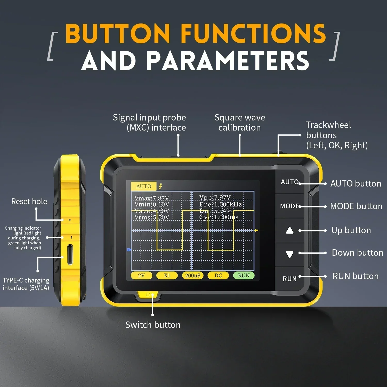 DSO152 Mini Handheld Digital Oscilloscopes 2024 Latest Version 2.5MSa/s 200KHz Analog Bandwidth 800 VPP with PWM Output