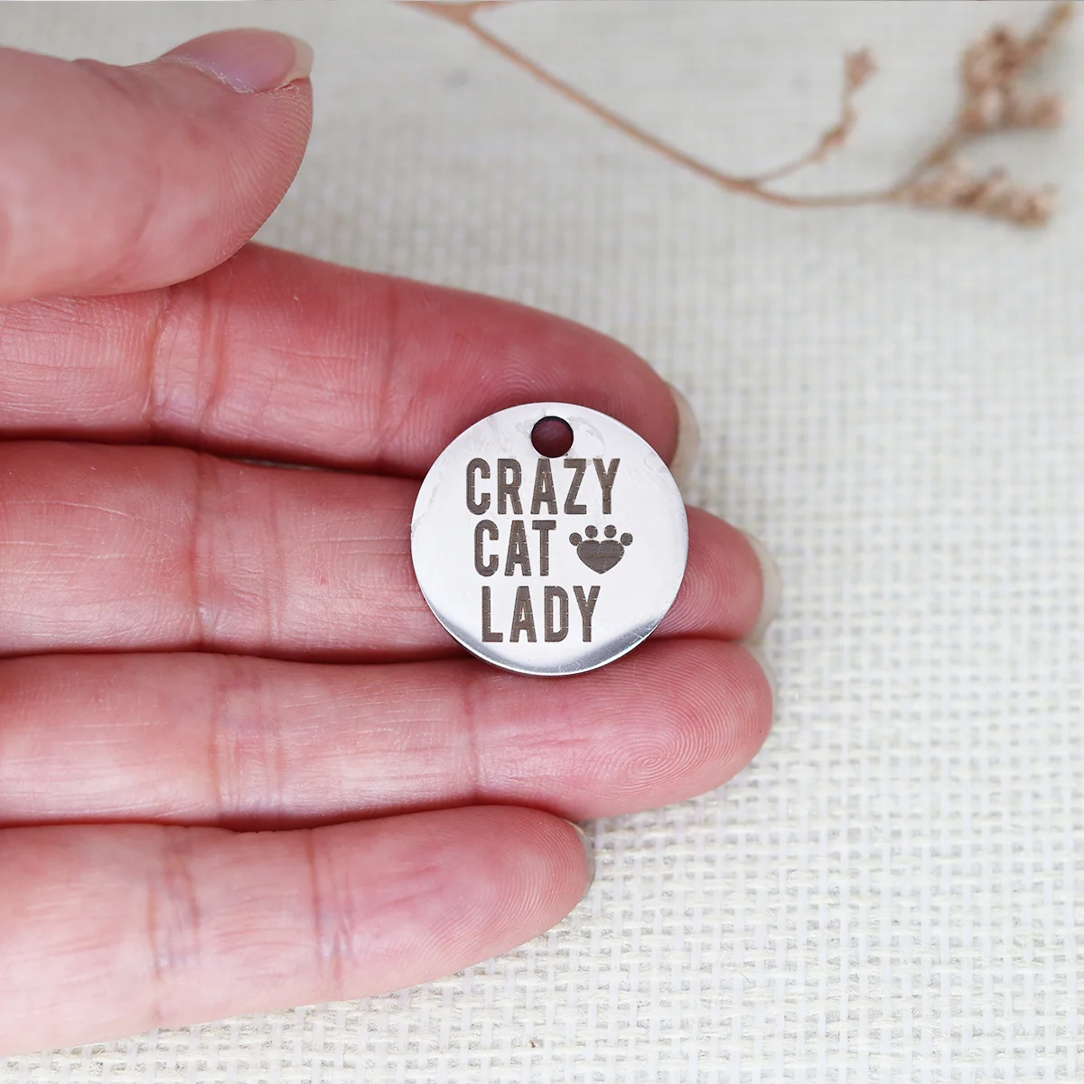 

3pcs/Lot Crazy Cat Lady Laser Engraved Stainless Steel Pad Charm for Jewelry Making Pet Lover Pendants Bracelets DIY Accessories