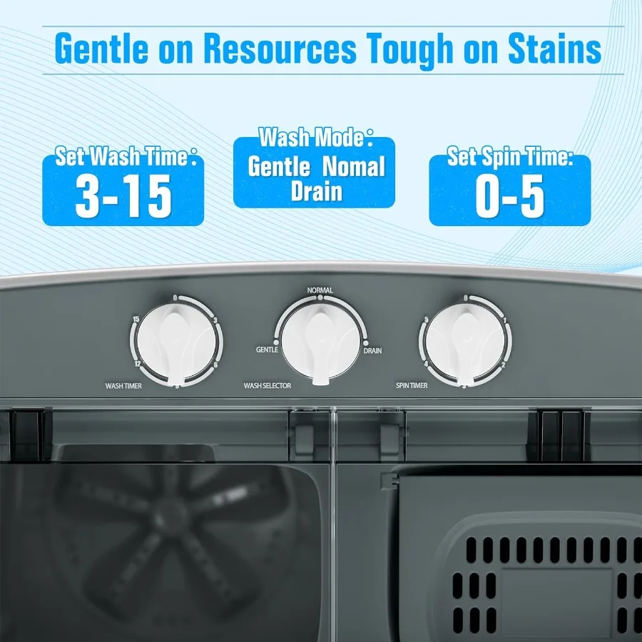 Mesin Cuci Portabel dengan Selang Lebih Panjang, Mesin Cuci Twin Tub Mini Kompak dengan Pompa Pembuangan 16lbs, Mesin Cuci Portabel Dr