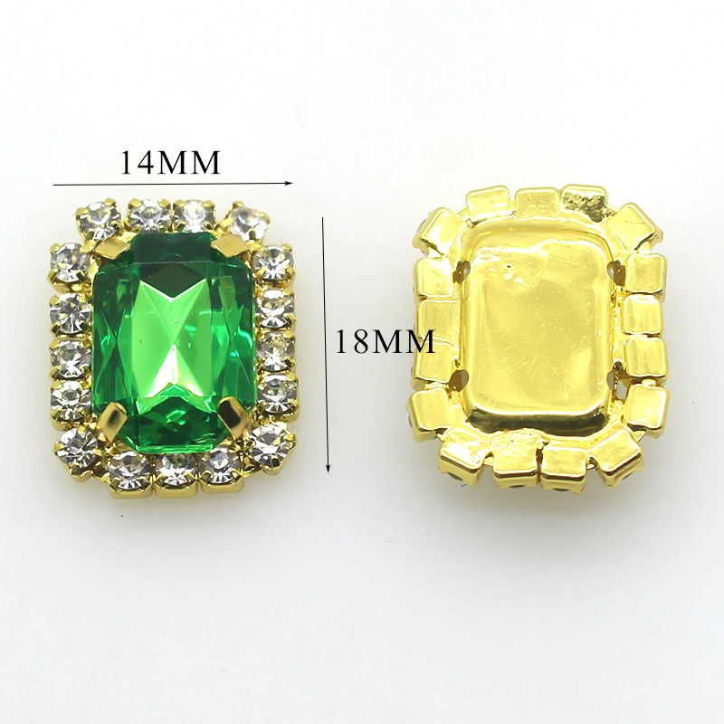 10Pcs 14 * 18MM Rectangular Metal Rhinestone Sewing Accessories Button Diy Wedding Dress Headwear Gift Box Decoration Accessorie
