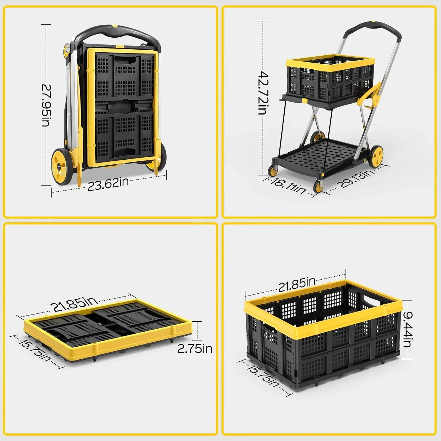 Capacity Folding Shopping Cart, Multi-Functional Collapsible Cart, Platform Hand Truck with Foot Brake, Grocery Cart on Wheels F