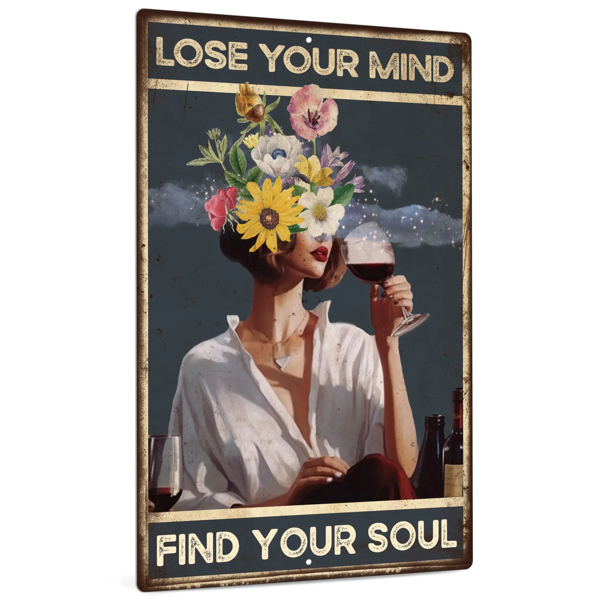 

Decor Inspirational Quote Metal Sign, Lose Your Mind, Find Your Soul, Retro Motivational Wall Decor for Library,