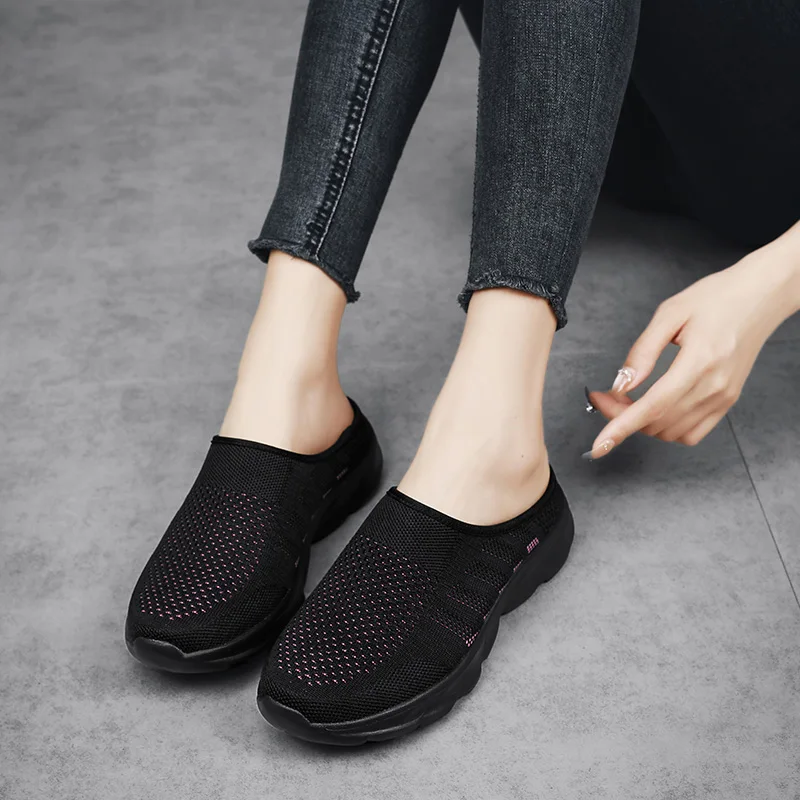 2024 Summer Mesh Casual Shoes Breathable Half Loafers Fashion Outdoor Indoor Slippers Women Flats Comfortable Couple Sneakers