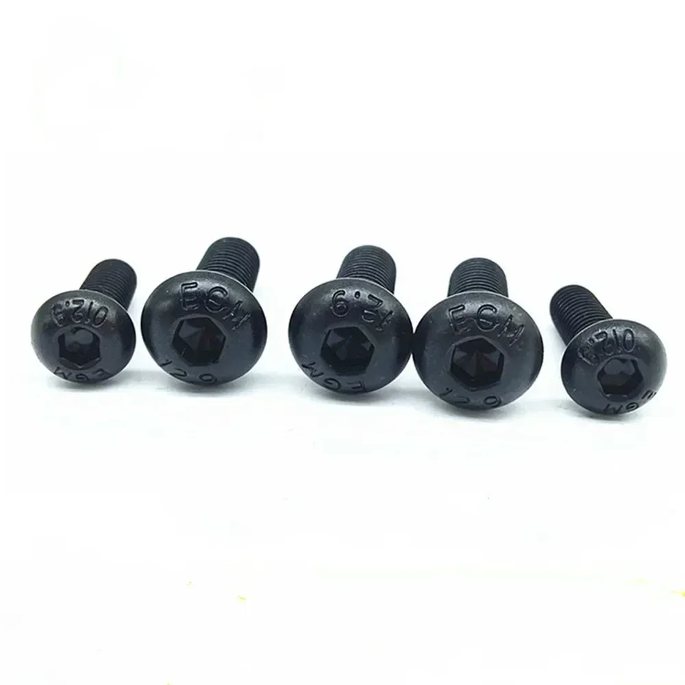 100pcs M3 M4 M5 M6 DIN7380 10.9 Allen Hex Socket Bolt Button Head Screw Black Furniture Fastener Hexagon 8-30mm Carbon Steel